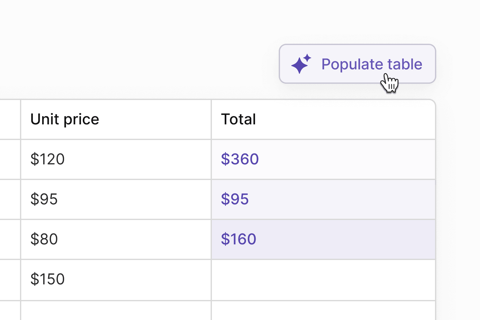 An example use for a one-off prompt, an AI button that fills in a table for you.
